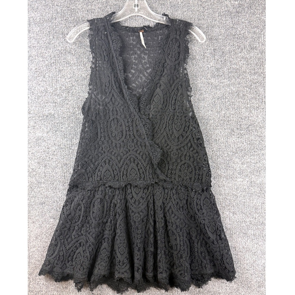 Free People Heart in Two Black Lace Sleeveless Mini Dress Small Boho WhimsiGoth
